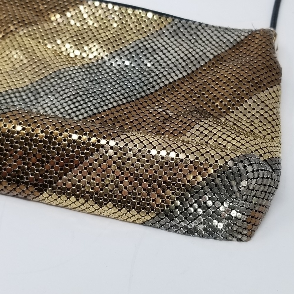 Delill Metal Mesh Crossbody Bag Vintage 80s Color block Stripes Silver Bronze - Picture 3 of 10